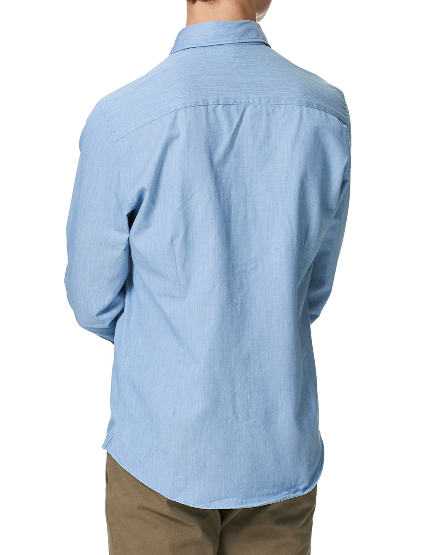 Men | Shirts | Stenströms | Slimline Cut Away Chambray Shirt Light Indigo