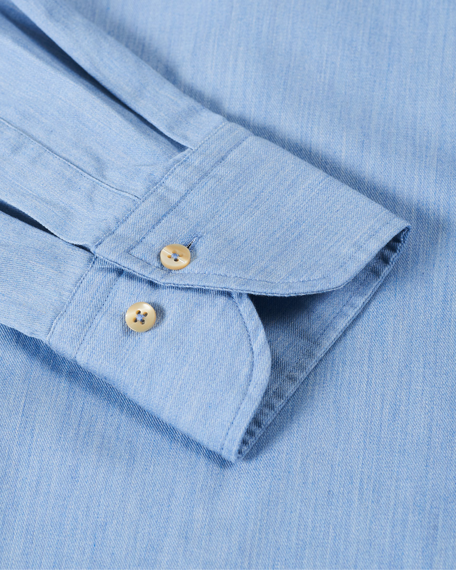 Men | Shirts | Stenströms | Slimline Cut Away Chambray Shirt Light Indigo
