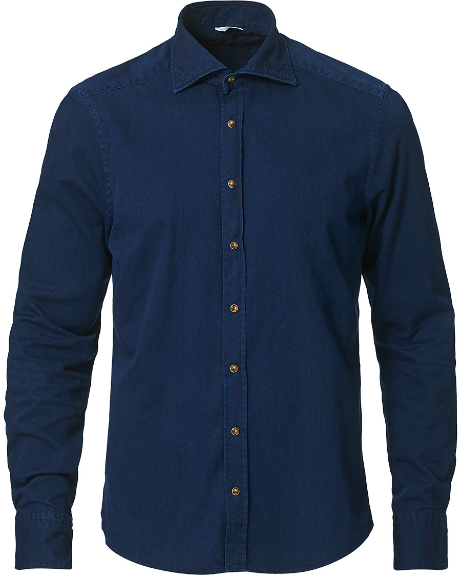 Men | Shirts | Stenströms | Slimline Denim Press Button Shirt Dark Indigo