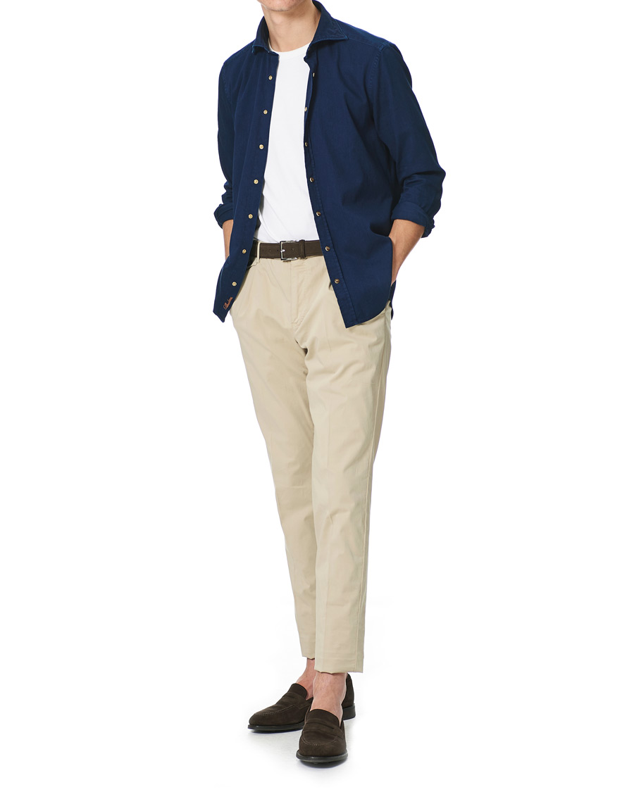 Men | Shirts | Stenströms | Slimline Denim Press Button Shirt Dark Indigo