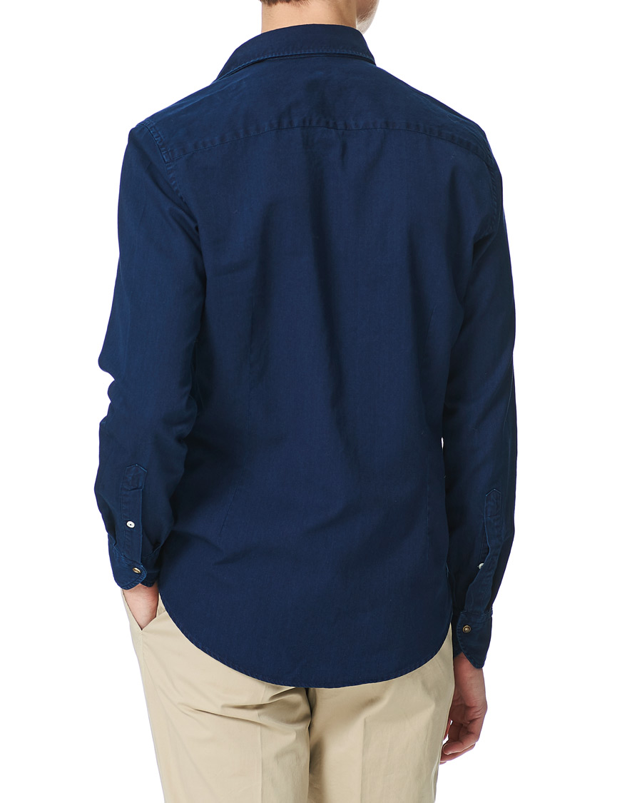 Men | Shirts | Stenströms | Slimline Denim Press Button Shirt Dark Indigo