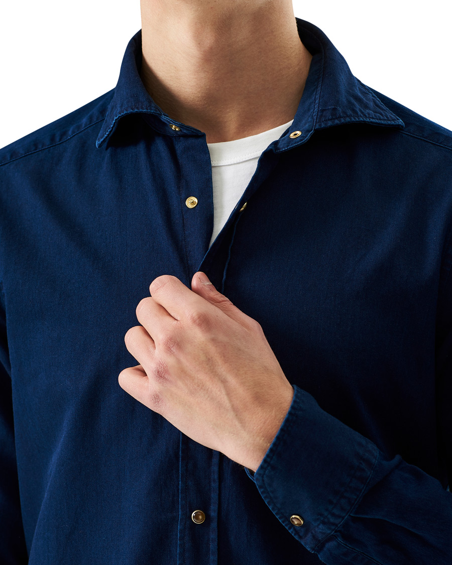 Men | Shirts | Stenströms | Slimline Denim Press Button Shirt Dark Indigo