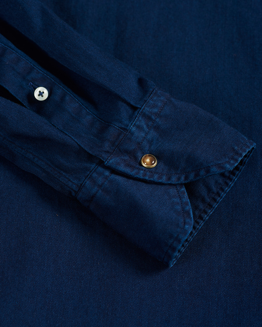 Men | Shirts | Stenströms | Slimline Denim Press Button Shirt Dark Indigo