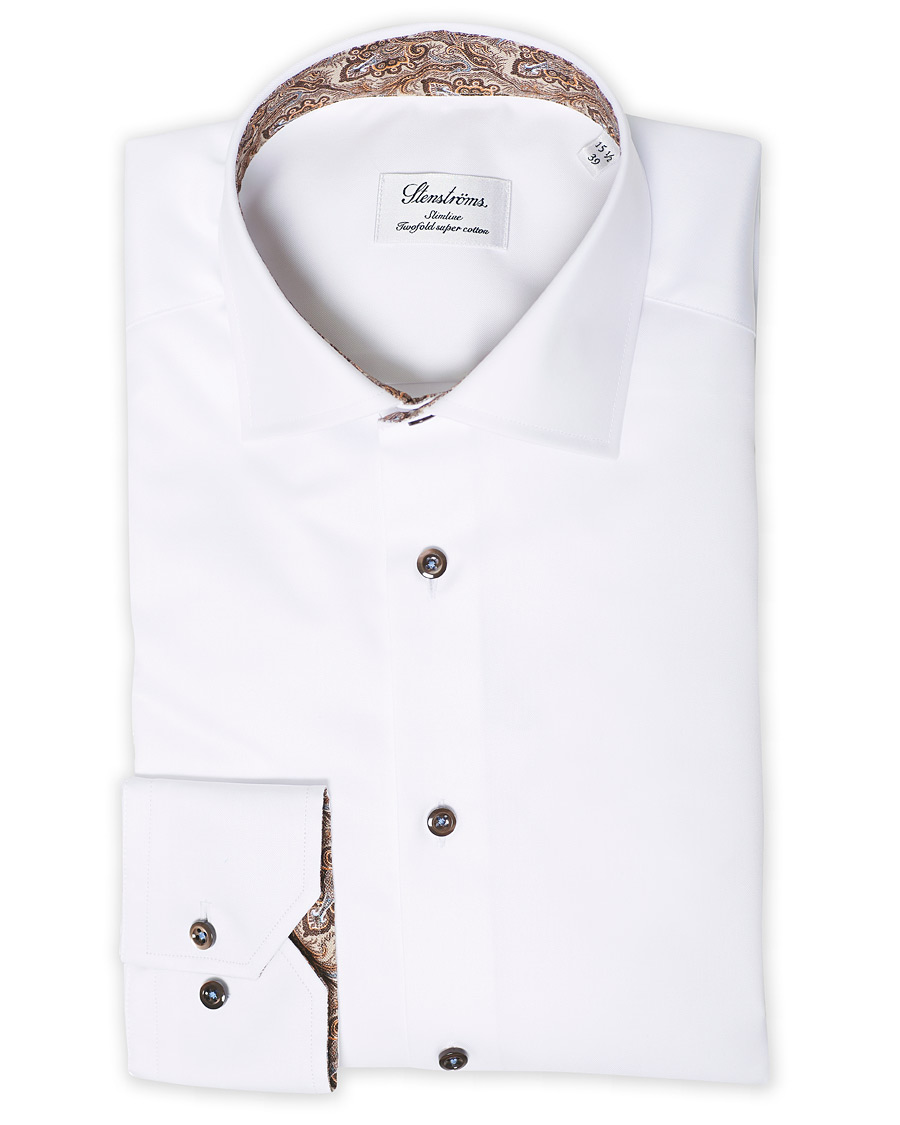 Men | Shirts | Stenströms | Slimline Paisley Contrast Shirt White