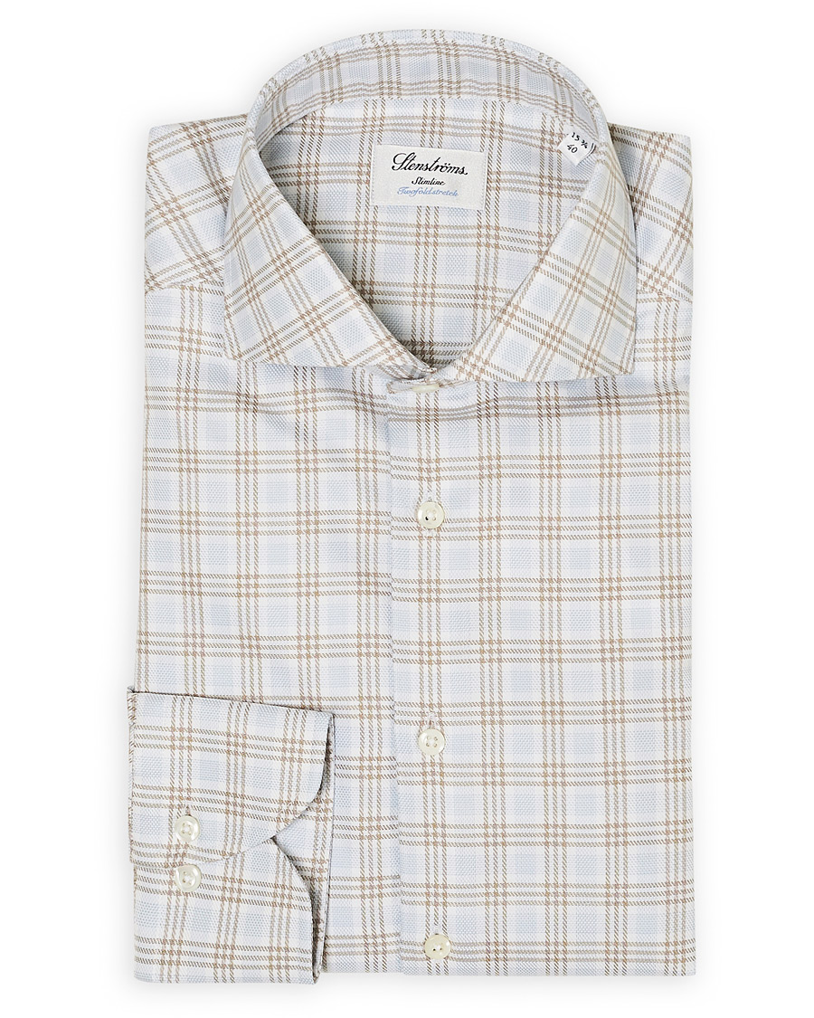 Men | Shirts | Stenströms | Slimline Multi Checked Cut Away Shirt Blue/Beige