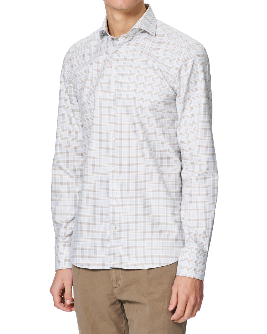 Men | Shirts | Stenströms | Slimline Multi Checked Cut Away Shirt Blue/Beige