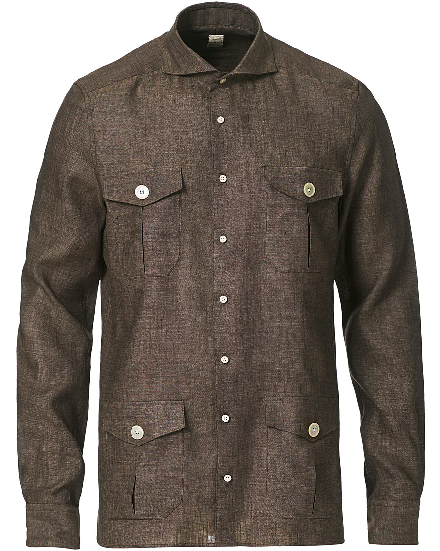Men | Shirts | Stenströms | 1899 Slimline Linen Shacket Brown
