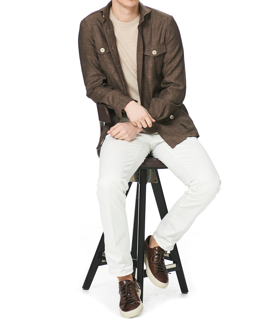 Men | Shirts | Stenströms | 1899 Slimline Linen Shacket Brown