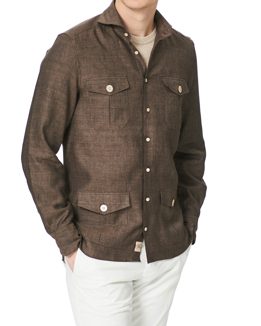 Men | Shirts | Stenströms | 1899 Slimline Linen Shacket Brown