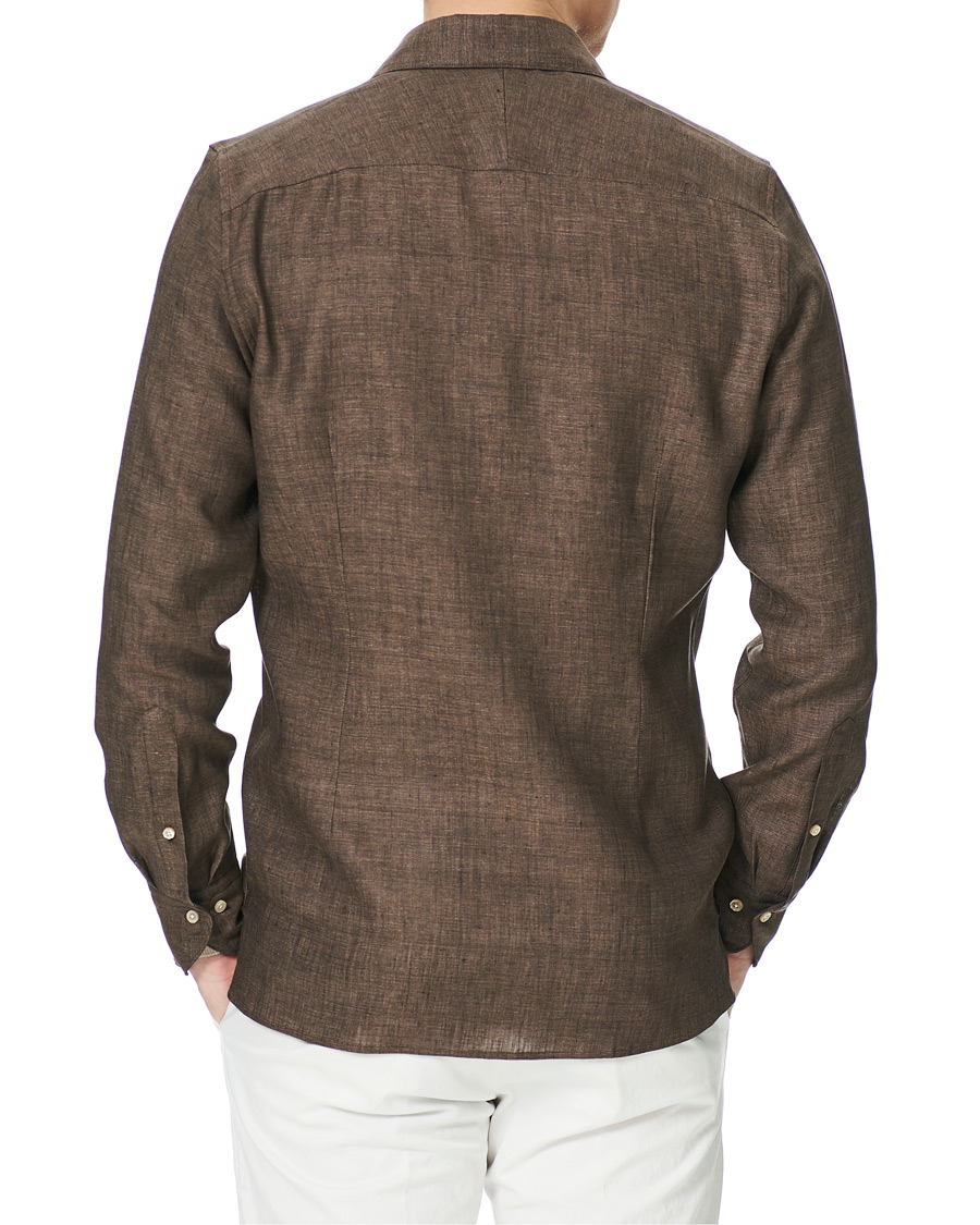 Men | Shirts | Stenströms | 1899 Slimline Linen Shacket Brown