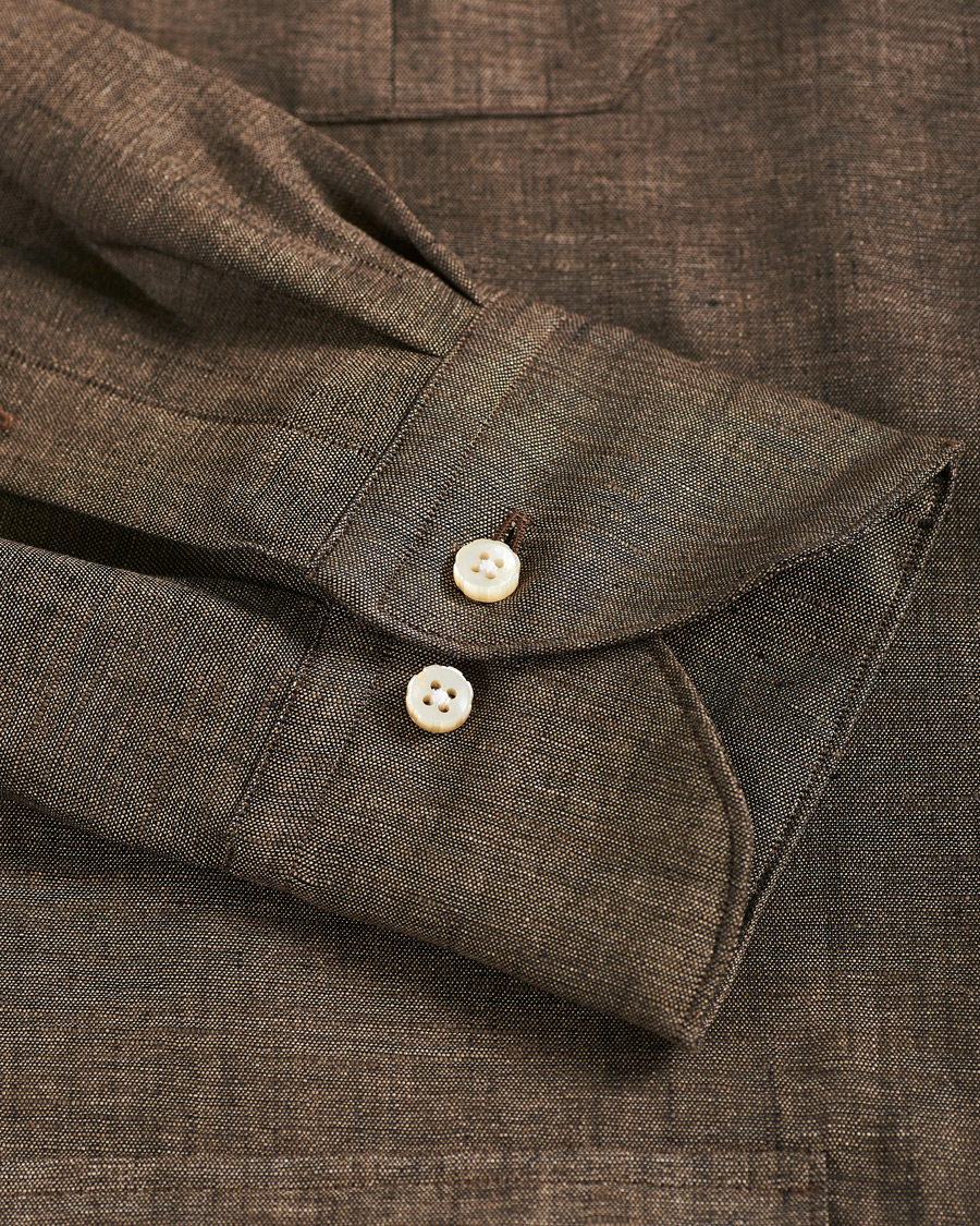 Men | Shirts | Stenströms | 1899 Slimline Linen Shacket Brown
