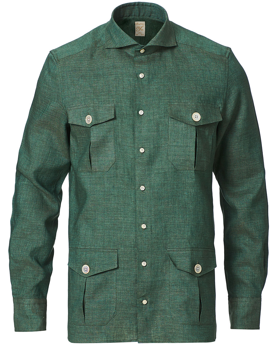 Men | Shirts | Stenströms | 1899 Slimline Linen Shacket Green