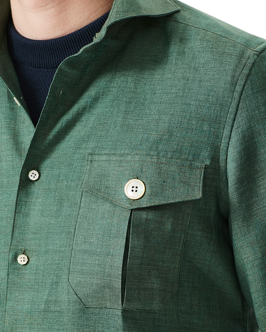 Men | Shirts | Stenströms | 1899 Slimline Linen Shacket Green