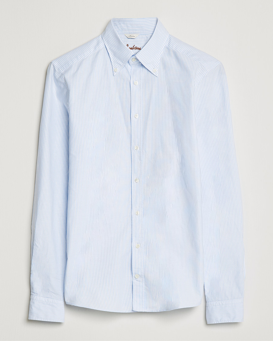 Men | Shirts | Stenströms | Slimline Washed Striped Oxford Shirt Light Blue