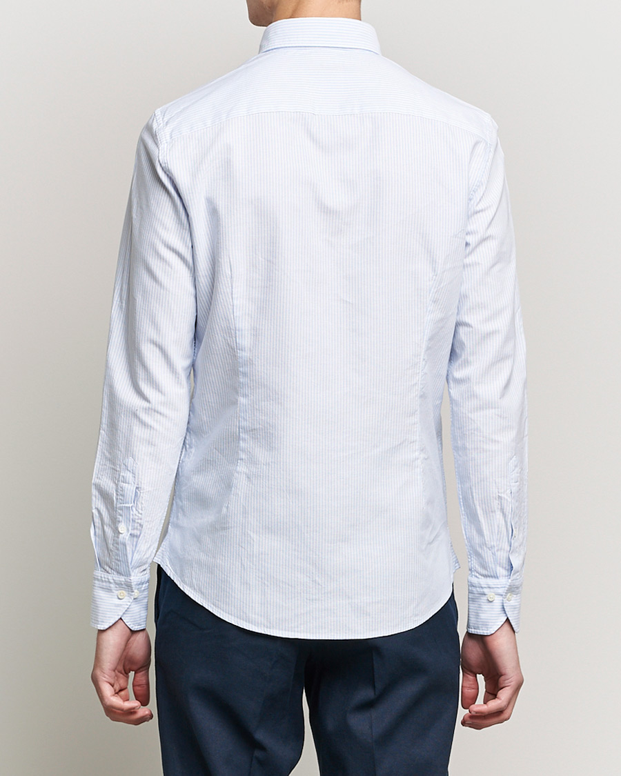 Men | Shirts | Stenströms | Slimline Washed Striped Oxford Shirt Light Blue