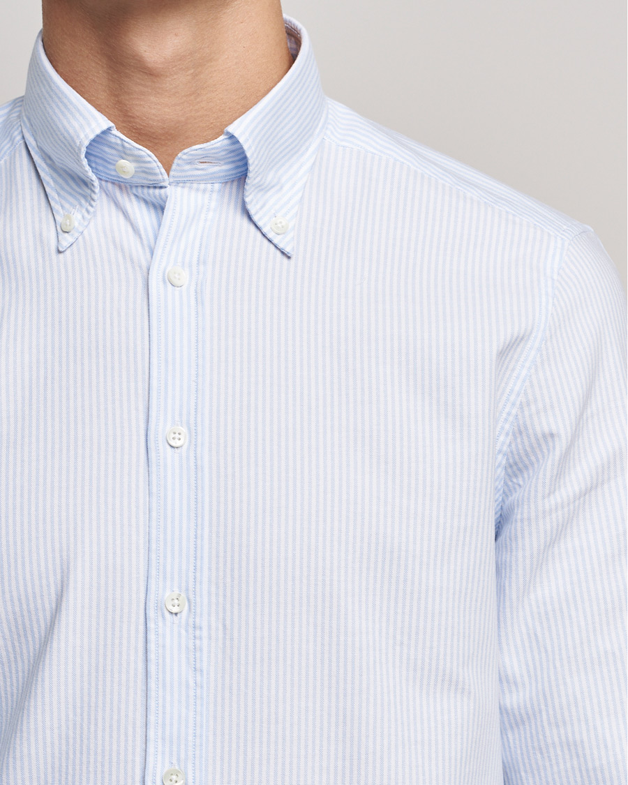 Men | Shirts | Stenströms | Slimline Washed Striped Oxford Shirt Light Blue