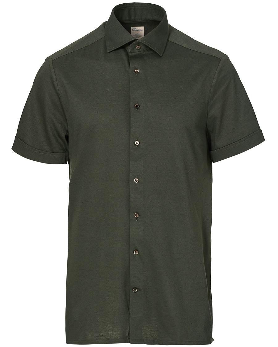 Men | Shirts | Stenströms | Cotton/Linen Short Sleeve Shirt Green
