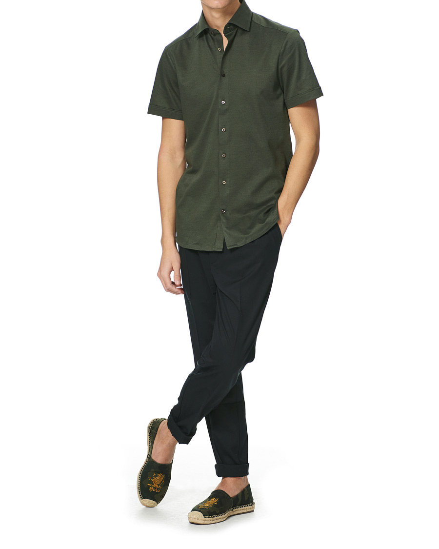 Men | Shirts | Stenströms | Cotton/Linen Short Sleeve Shirt Green