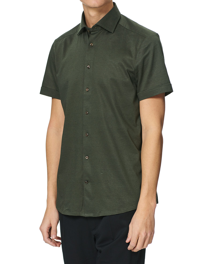 Men | Shirts | Stenströms | Cotton/Linen Short Sleeve Shirt Green