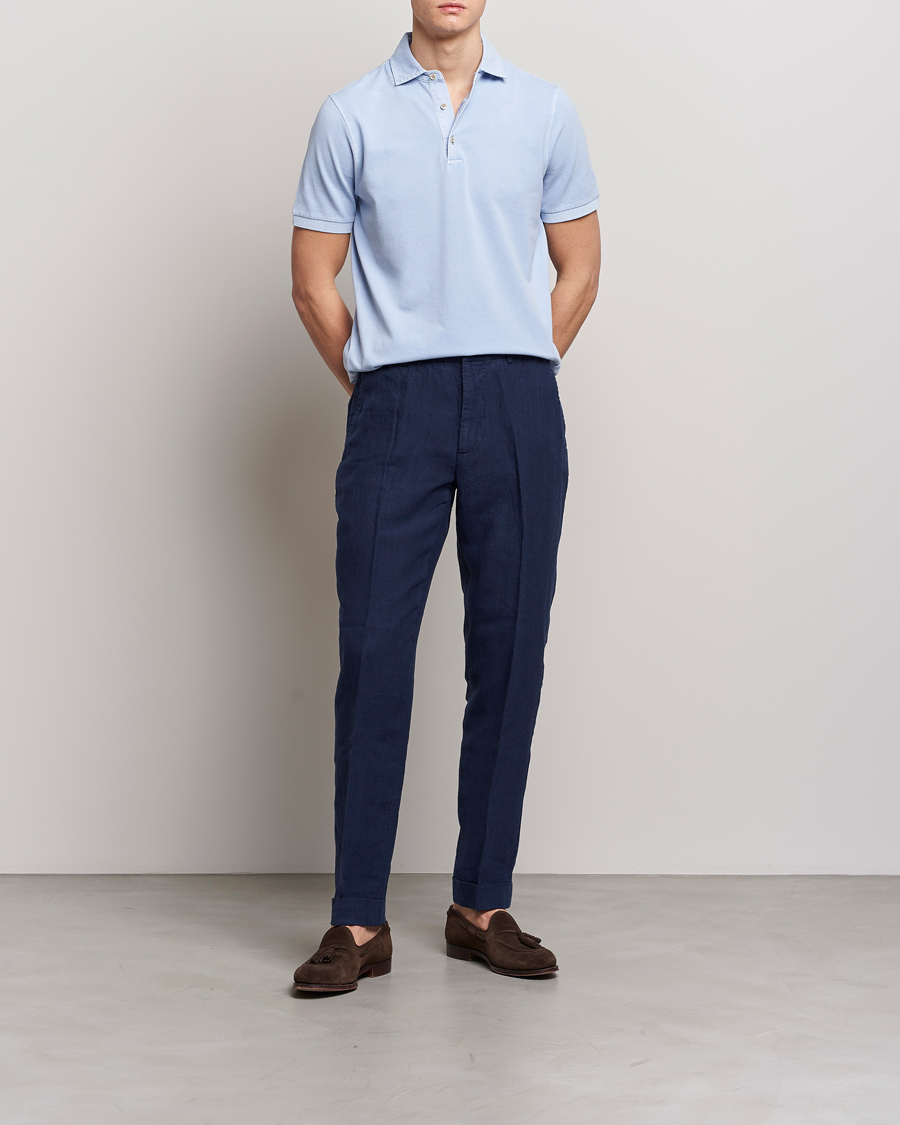 Men | Polo Shirts | Stenströms | Pigment Dyed Cotton Polo Shirt Light Blue