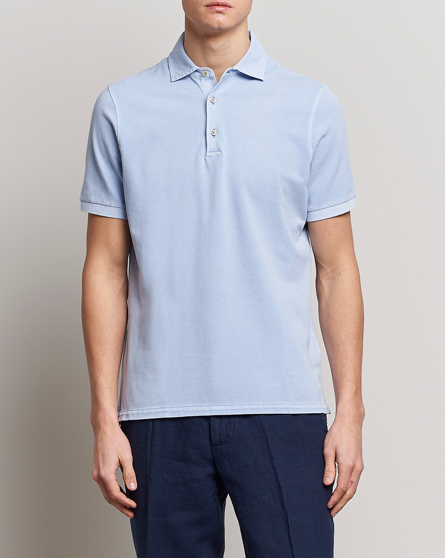 Men | Polo Shirts | Stenströms | Pigment Dyed Cotton Polo Shirt Light Blue