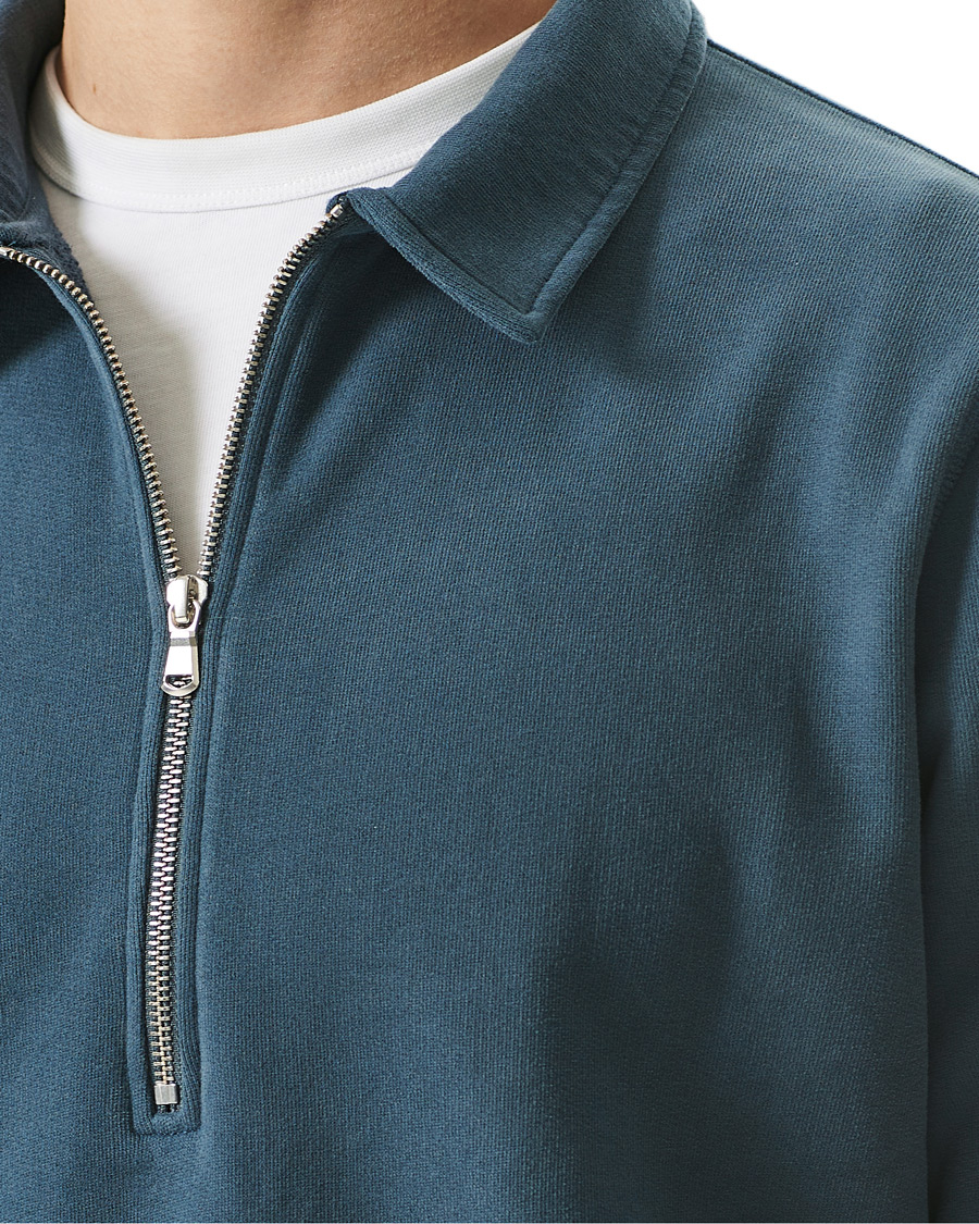 Men | Sweaters & Knitwear | Sunspel | Zip Polo Sweatshirt Dark Petrol