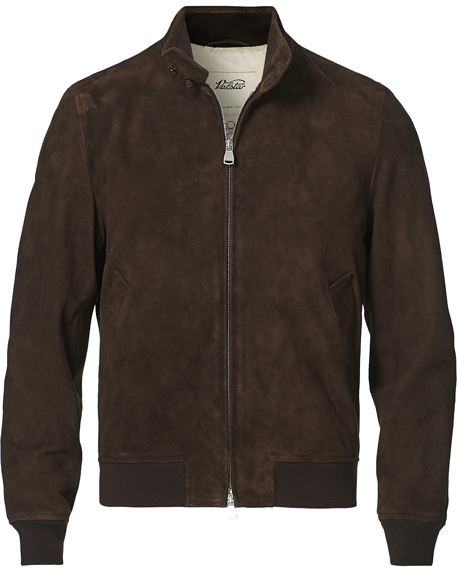 Men | Coats & Jackets | Valstar | Suede Zip Blouson Dark Brown