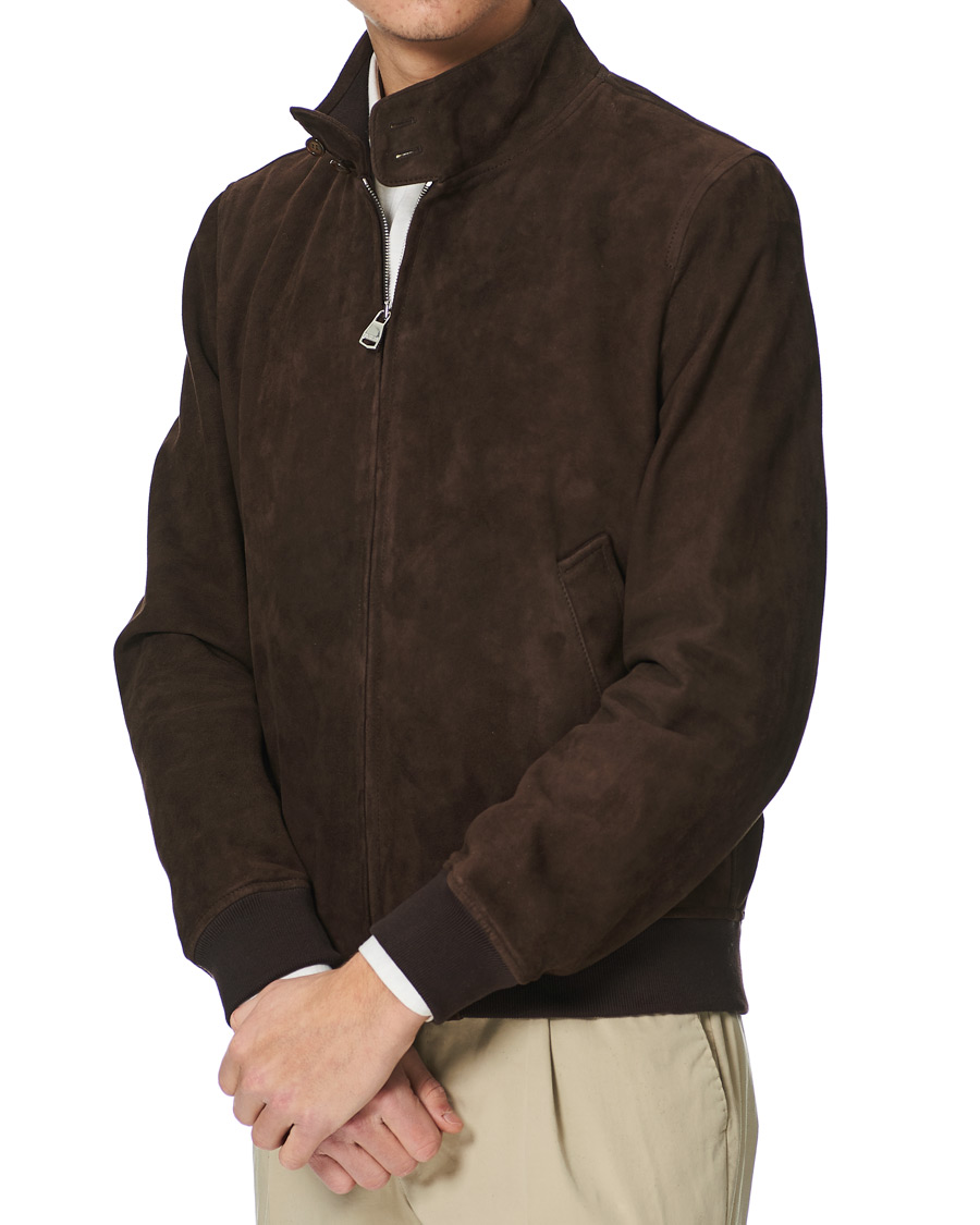 Men | Coats & Jackets | Valstar | Suede Zip Blouson Dark Brown