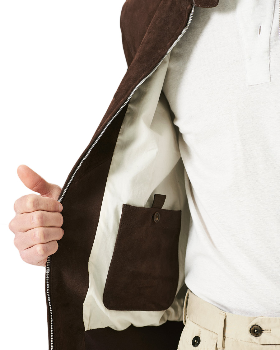 Men | Coats & Jackets | Valstar | Suede Zip Blouson Dark Brown