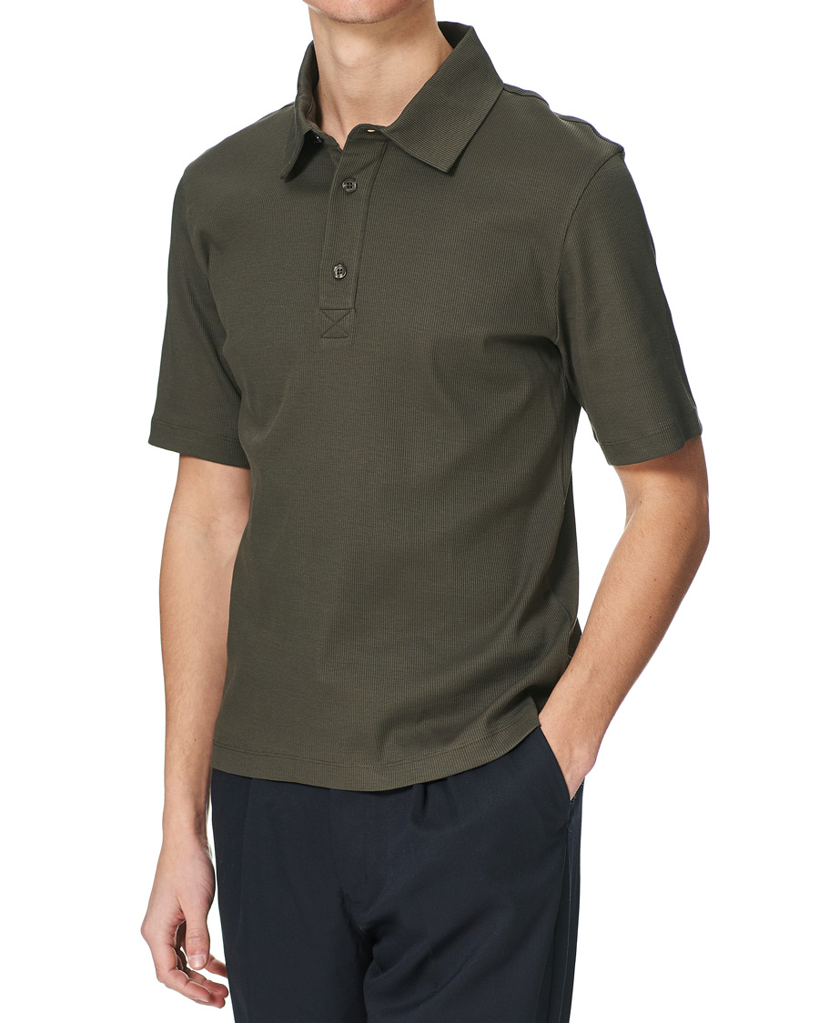 Men | Polo Shirts | Filippa K | Rib Polo Tee Fadded Moss Green