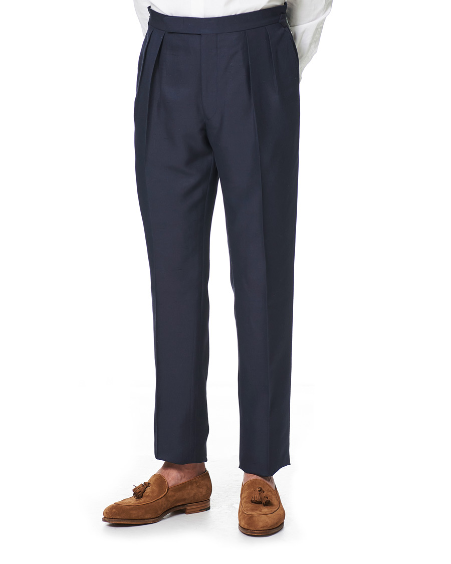 Men | Trousers | Ralph Lauren Purple Label | Shantung Silk Trousers Navy