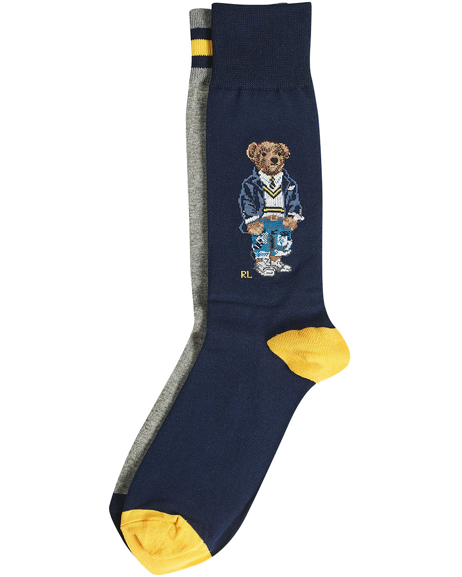 Men | Underwear & Socks | Polo Ralph Lauren | 2-Pack Bear Socks Navy/Grey