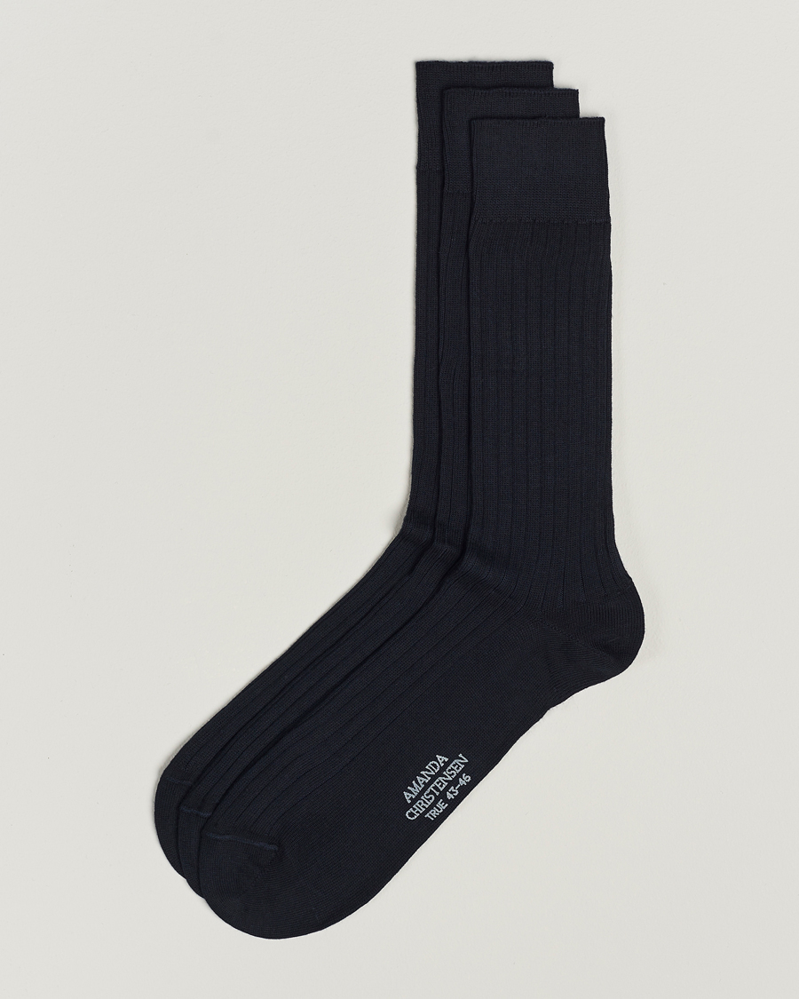 Men | Underwear & Socks | Amanda Christensen | 3-Pack True Cotton Ribbed Socks Dark Navy