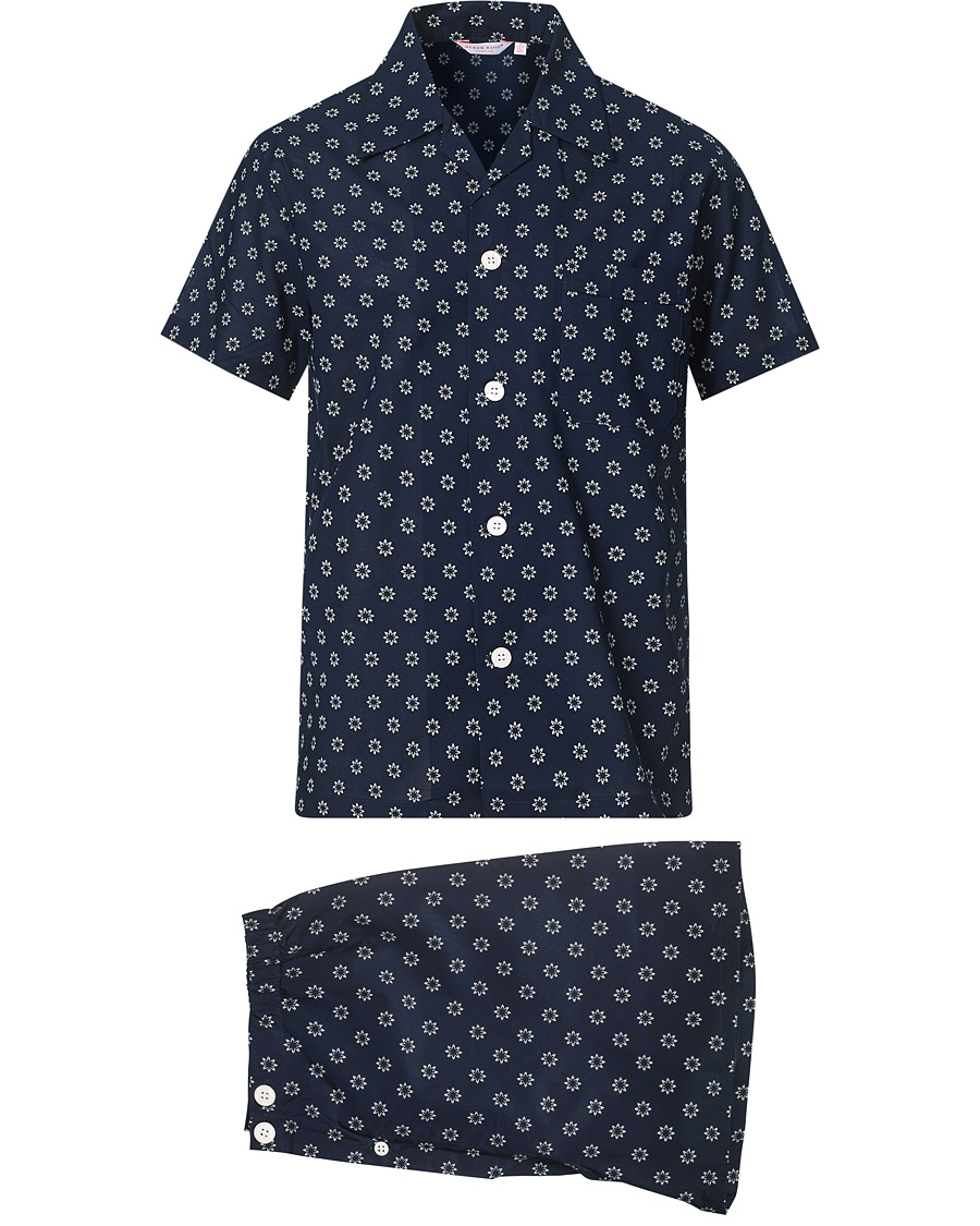 Men | Pyjamas & Robes | Derek Rose | Shortie Printed Cotton Pyjama Set Navy