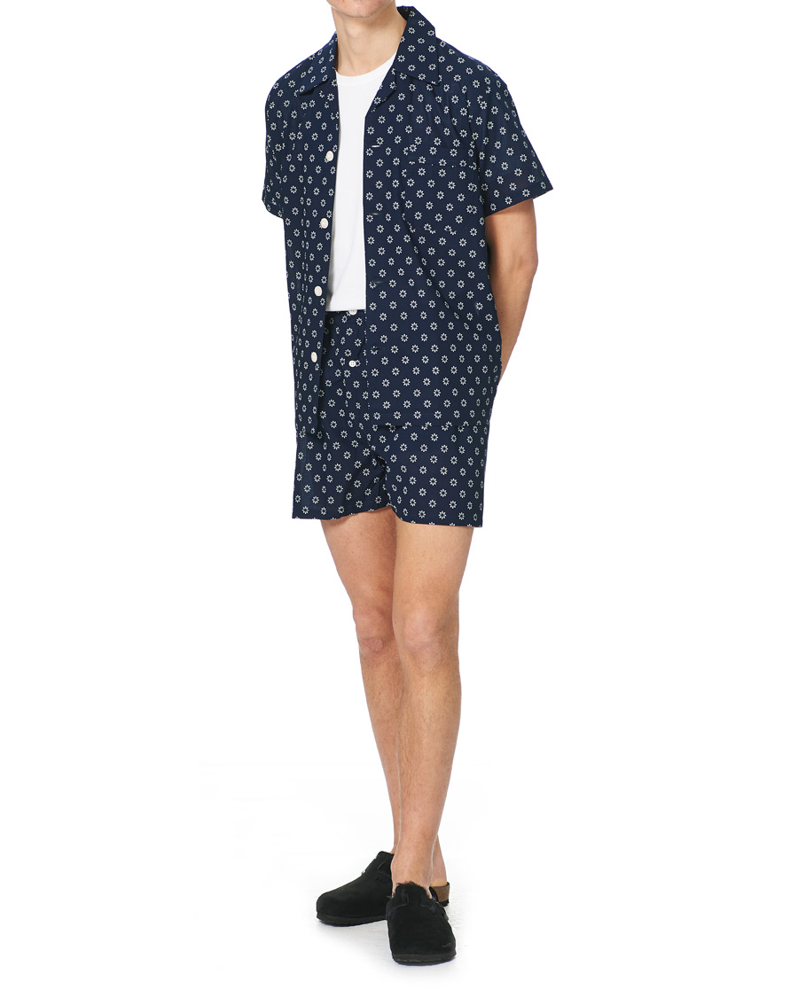 Men | Pyjamas & Robes | Derek Rose | Shortie Printed Cotton Pyjama Set Navy
