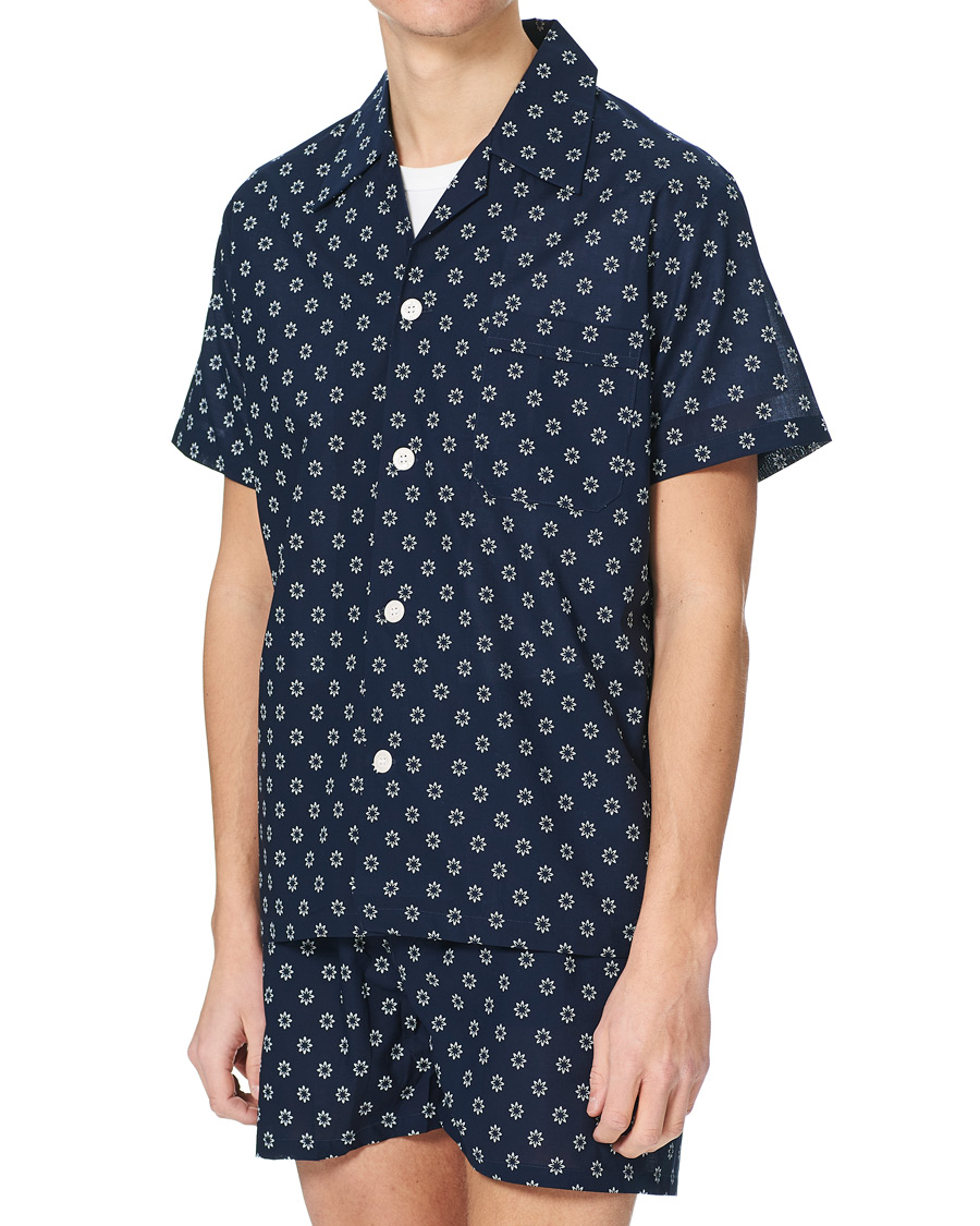 Men | Pyjamas & Robes | Derek Rose | Shortie Printed Cotton Pyjama Set Navy