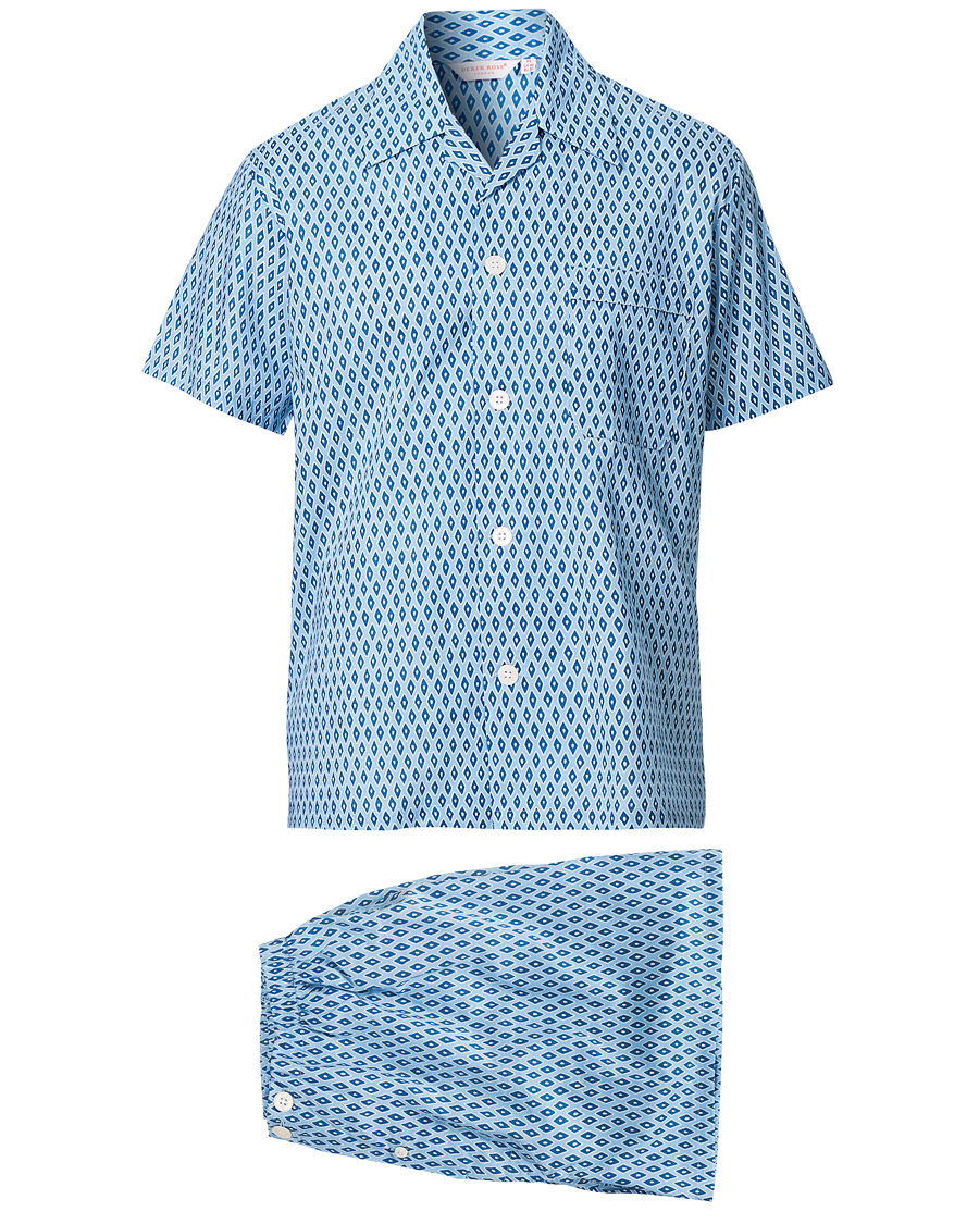 Men | Pyjamas & Robes | Derek Rose | Shortie Printed Cotton Pyjama Set Blue