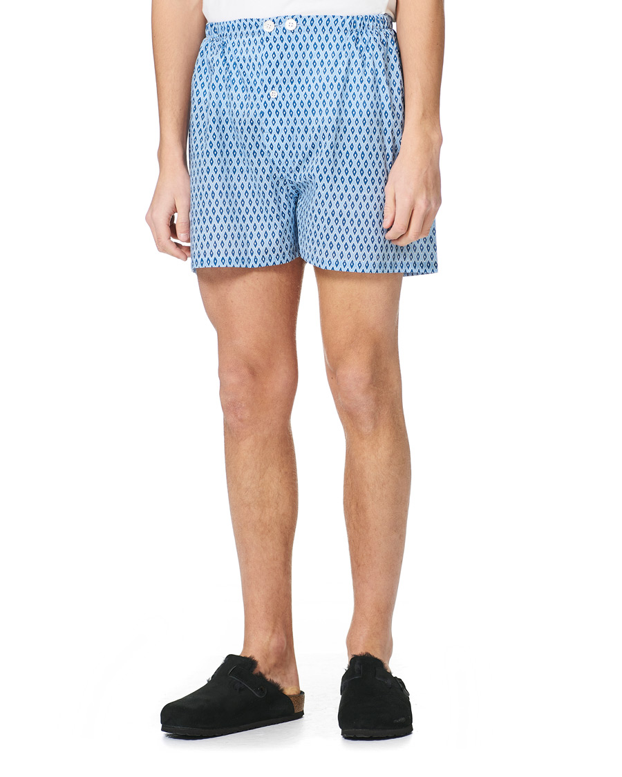 Men | Pyjamas & Robes | Derek Rose | Shortie Printed Cotton Pyjama Set Blue