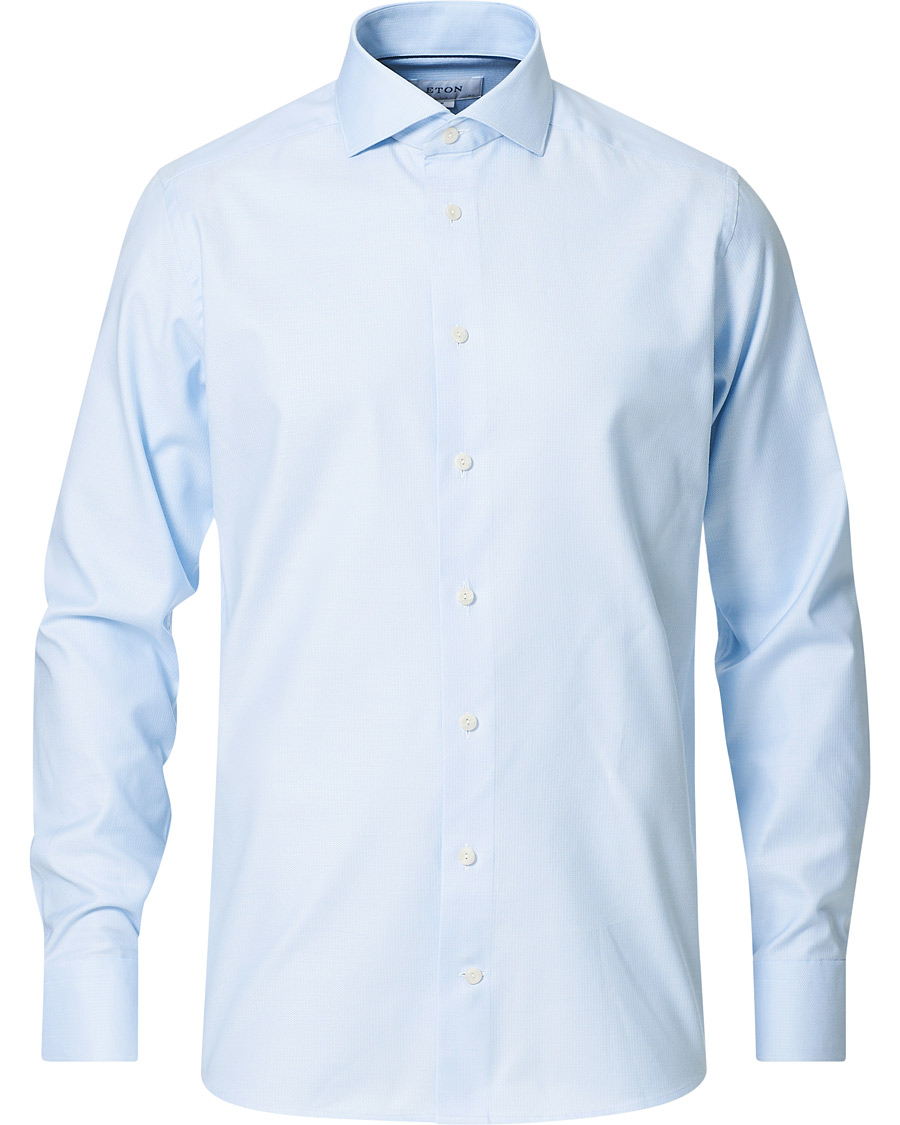 Men | Shirts | Eton | Cotton Lyocell Stretch Wide Spread Shirt Light Blue