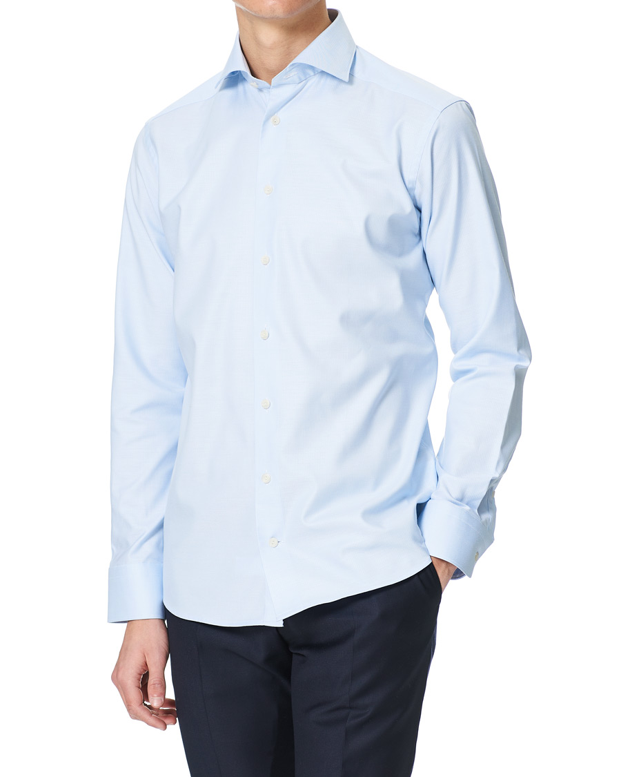 Men | Shirts | Eton | Cotton Lyocell Stretch Wide Spread Shirt Light Blue
