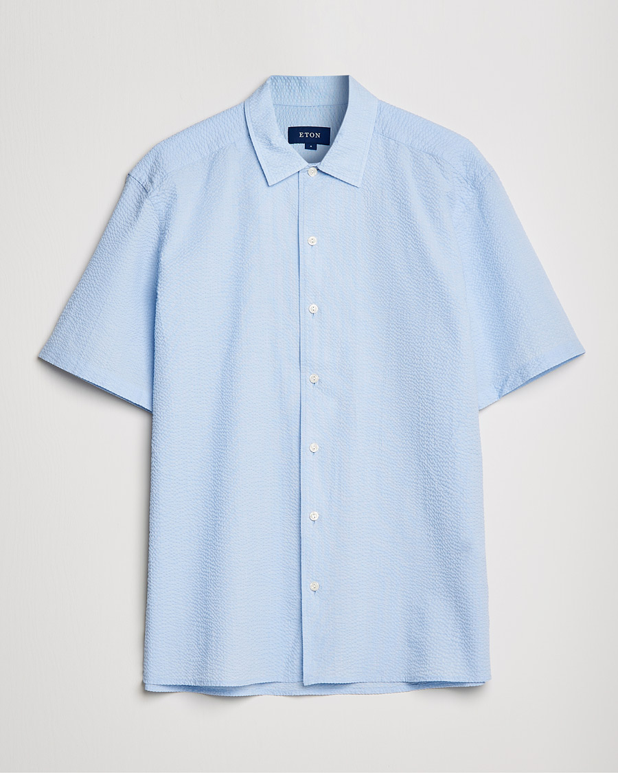 Men | Shirts | Eton | Seersucker Short Sleeve Shirt Light Blue