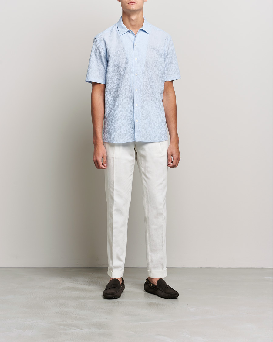Men | Shirts | Eton | Seersucker Short Sleeve Shirt Light Blue