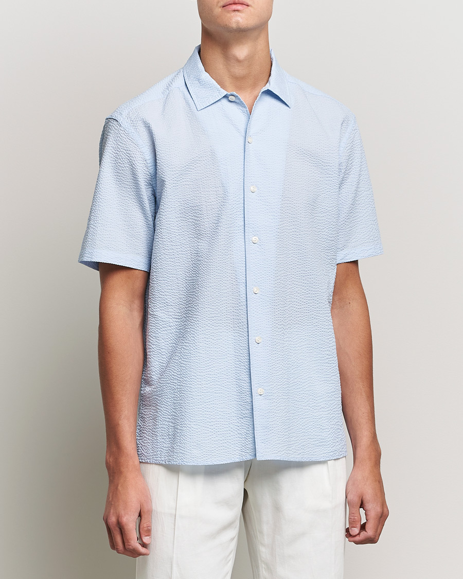 Men | Shirts | Eton | Seersucker Short Sleeve Shirt Light Blue