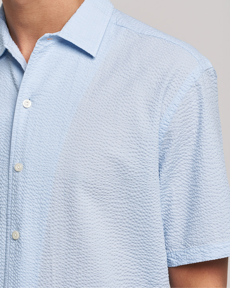 Men | Shirts | Eton | Seersucker Short Sleeve Shirt Light Blue