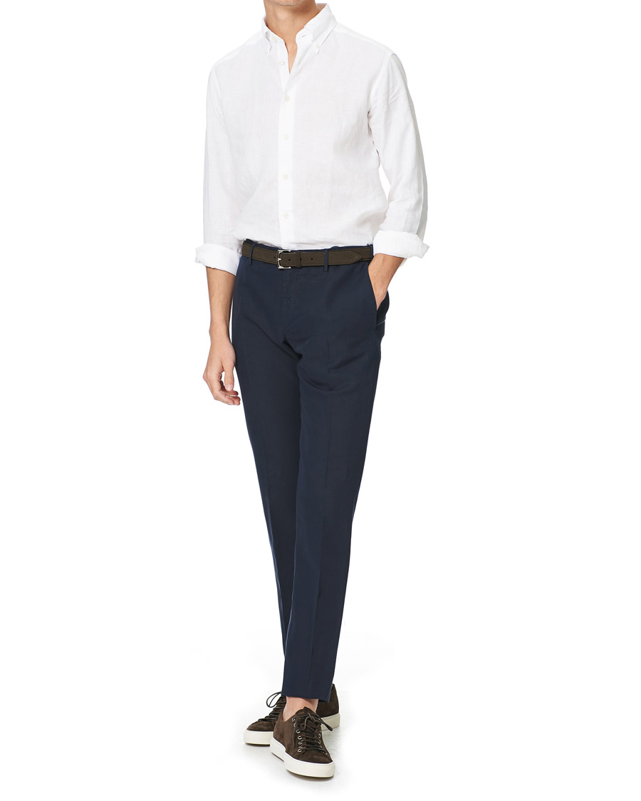 Men | Shirts | Eton | Slim Fit Button Down Linen Shirt White