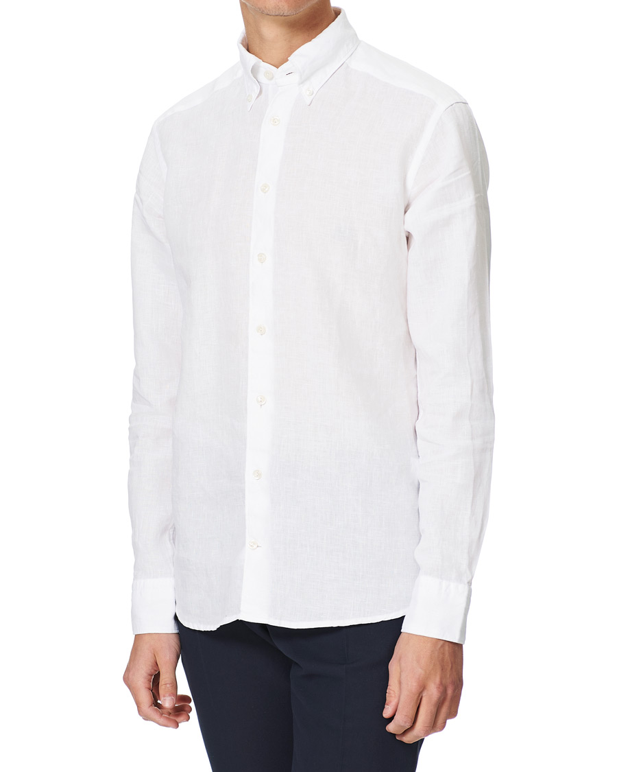 Men | Shirts | Eton | Slim Fit Button Down Linen Shirt White