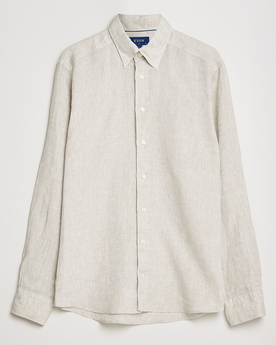 Men | Shirts | Eton | Slim Fit Button Down Linen Shirt Beige