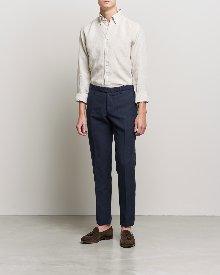 Men | Shirts | Eton | Slim Fit Button Down Linen Shirt Beige