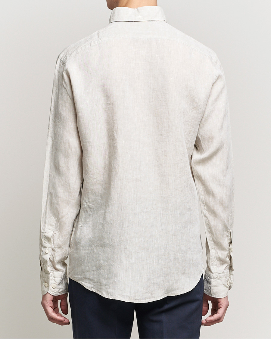 Men | Shirts | Eton | Slim Fit Button Down Linen Shirt Beige