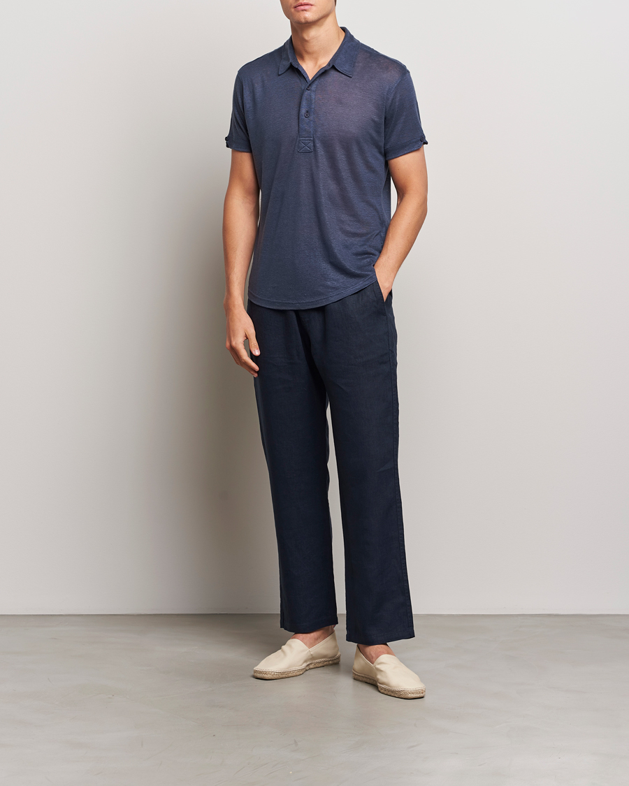 Men | Polo Shirts | Orlebar Brown | Sebastian Linen Polo Navy